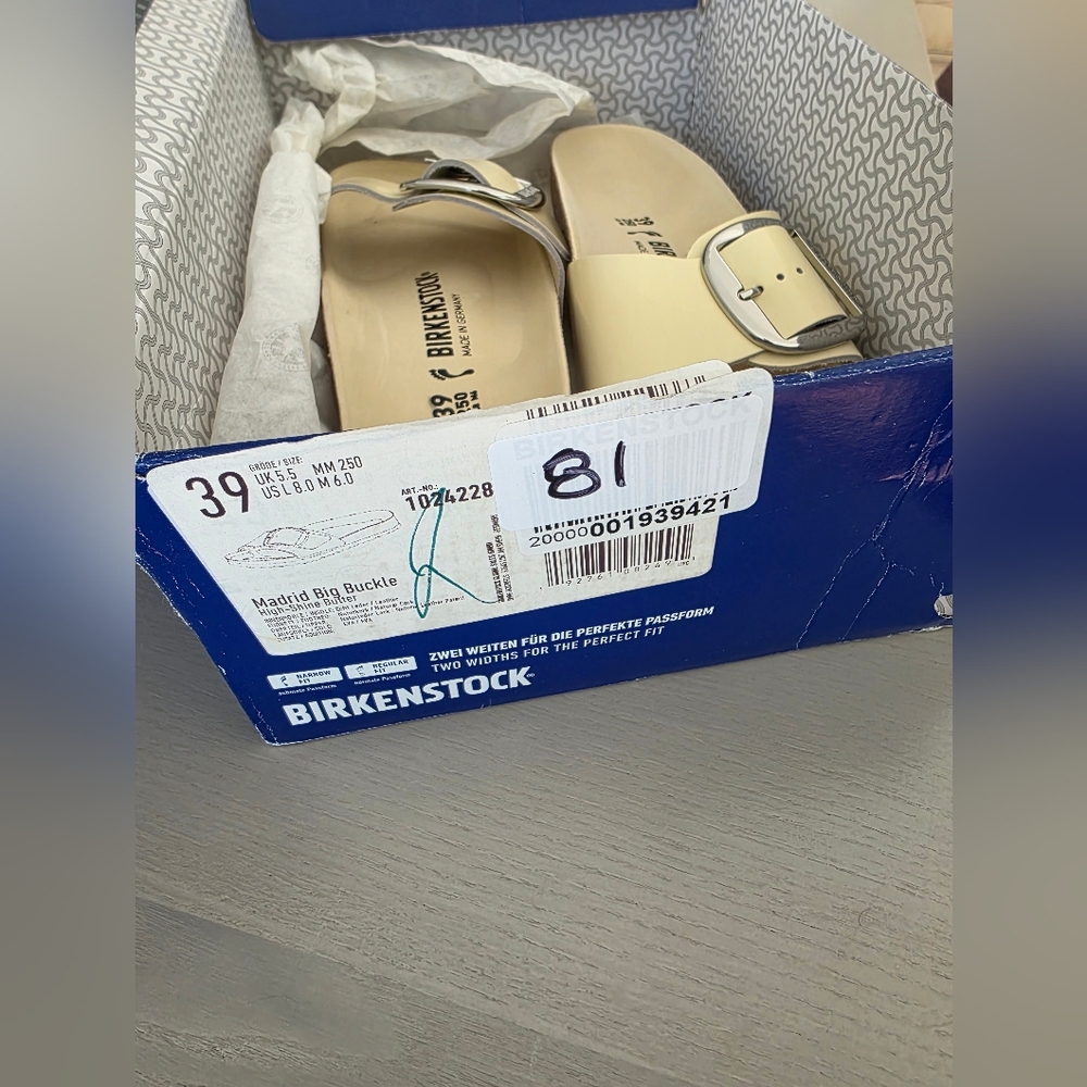 NWT Birkenstock Women's Sandals Madrid Big Buckle Natural Leather Patent S8 - Picture 10 of 15